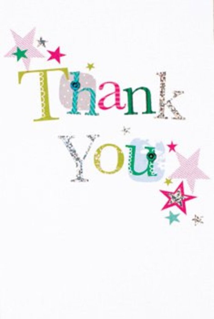 With understated exuberance, this thank you card conjures the warmth and artistry found throughout Leyton's friendly streets. Each letter is a miniature work of art: whimsical curves, bold dots, and stitched accents in a rainbow of lime, fuchsia, and blue give the message a musical quality, almost as if letters themselves are celebrating. Encircling the words, clusters of luminous stars-some gleaming with pink stripes, others dressed in deep turquoise or a subtle silver sheen-spark excitement reminiscent of local festivities in Drapers Field or the shared sense of celebration at community meet-ups. The composition balances airy openness with joyful energy; the white background resembles the inviting canvas of a new day in Leyton, while the scattered stardust brings each detail to life without ever feeling crowded. There's a gentle sophistication in the combination of playful and polished, making this card at home with any bouquet sent to mark a thoughtful gesture or thank a neighbour for their kindness. Like Leyton itself, the card is welcoming, warm, and universally bright-a tribute to gratitude that's as uplifting as flowers delivered fresh from a local florist.