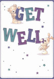 Brimming with warmth and the gentle optimism of a caring Leyton neighbour, this illustrated get well card captures two devoted friends-a soft, cuddly bear and a cheerful, floppy-eared puppy-working together to balance the vibrant, oversized letters spelling 'Get Well.' The colour palette, enriched by indigo, teal, and lavender, breathes lively energy into the typography, making the message feel as boundless as a stroll along Leyton's lively High Road. Scattered across a creamy, spotless background, star motifs twinkle in blues and purples, each a tiny wish for brighter tomorrows. The bear's textured fur and the puppy's plush, floppy ears are rendered so finely they evoke the comforting sensation of a childhood companion's embrace. Every visual detail is carefully placed-the confident lettering, the playful interplay between the two friends-with the same nurturing approach Leyton Florist brings to tailoring arrangements for a neighbour in recovery. The mood is as soothing as the peaceful corners of Leyton's local parks, turning this card into more than just words-it's a heartfelt gesture infused with hope, perfect for delivering comfort and lightness alongside fresh blooms to any doorstep in E10.